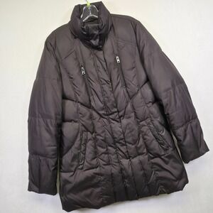 Andrew Marc Puffer Jacket Womens L Brown Quilt Down Insulated Street Winter Coat